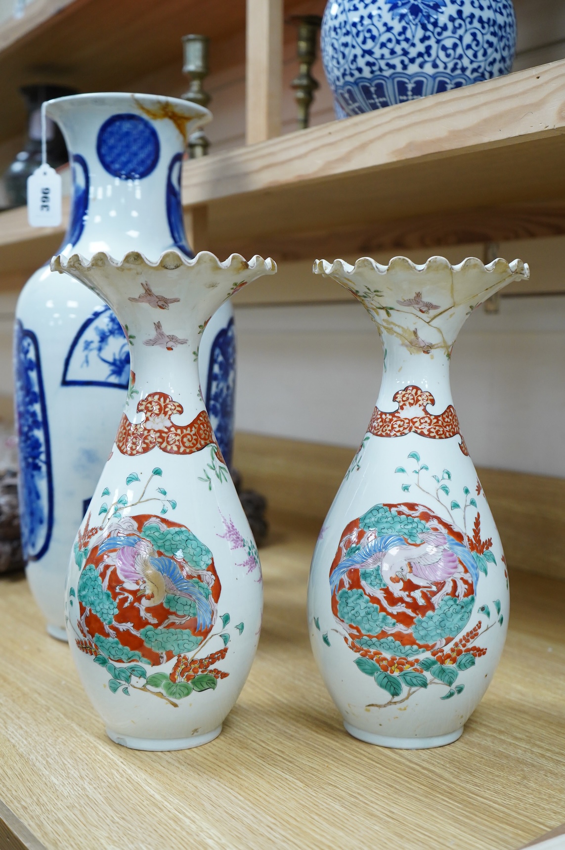 A pair of Japanese porcelain vases, Meiji period, 33cm high